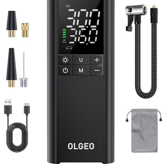 Olgeo Tire Inflator Portable Air Compressor, 170PSI Cordless Air Pump, 4X Faster Air Compressor with Pressure Detection, One Click Smart Tire Pump for Car, Motorcycle, Bicycle and Ball