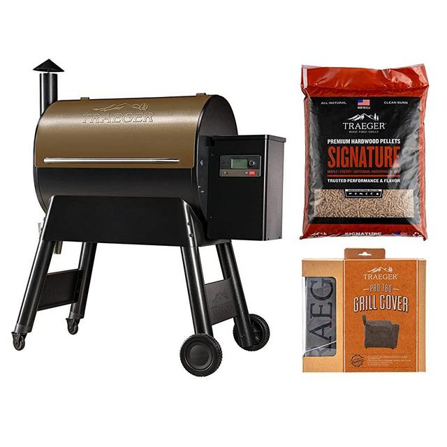 Traeger Grills Pro Series 780 Wood Pellet Grill and Smoker Bundle with Cover and Signature Pellets Featuring Alexa and WiFIRE Smart Home Technology - Bronze