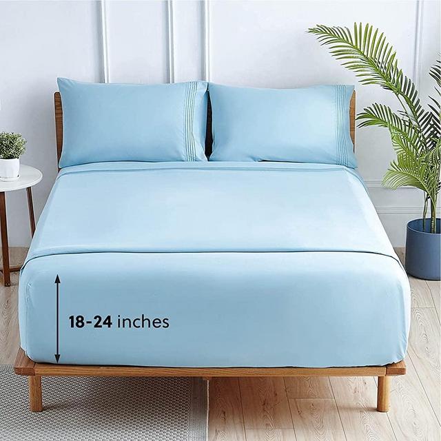 Bedsure King Size Sheet Sets - Extra Deep Pocket Sheet Sets Moisture Wicking, 4 Pieces Sheet Set, Light Blue