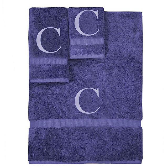 Monogrammed Towel Set, Personalized Gift, Set of 3- Silver Block Letter Embroidered Towel - Extra Absorbent 100% Turkish Cotton - Soft Terry Finish - Initial C Navy