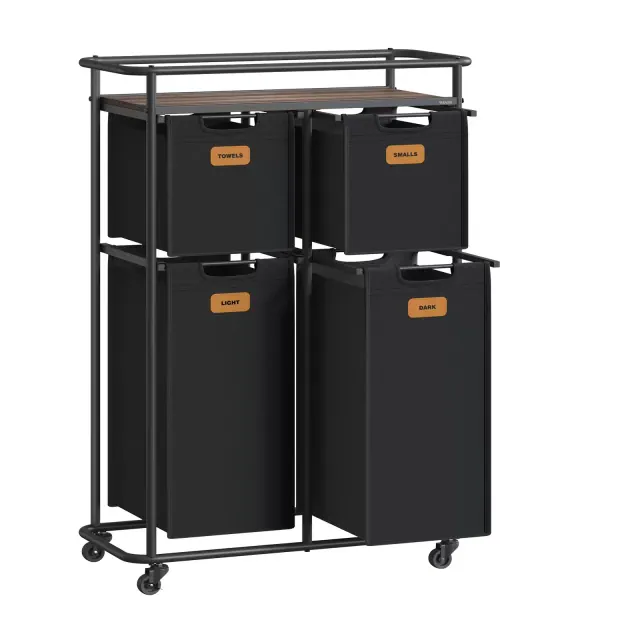 VASAGLE Laundry Sorter, Laundry Basket with Wheels, 39.6 Gal. Rolling Laundry Hamper, Portable Laundry Cart,Ink Black