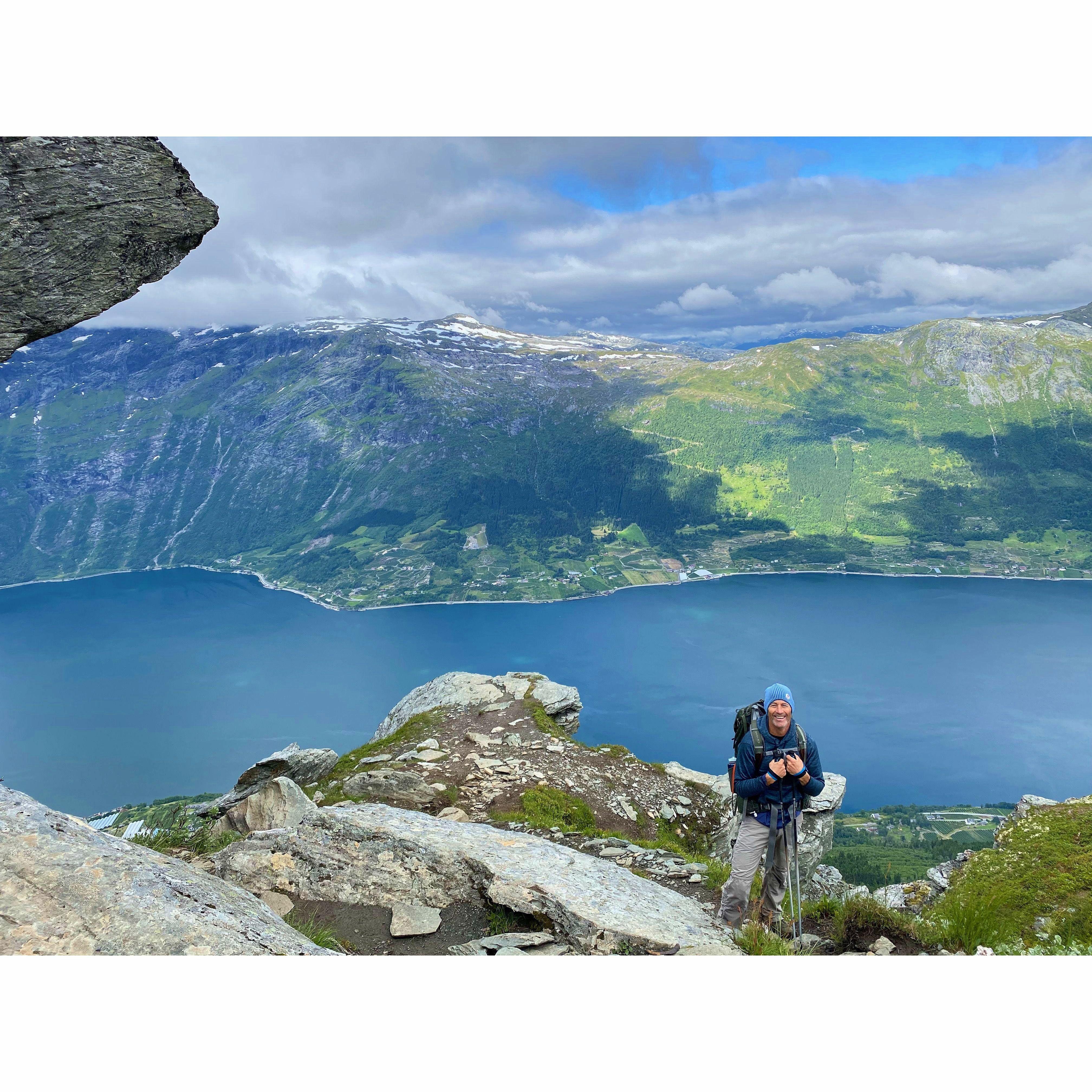 Hiking along a fjord in Norway.  July 2022.