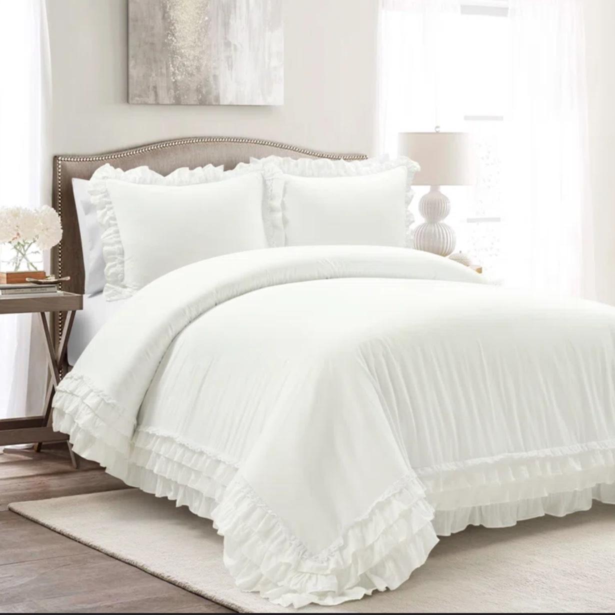 Birch Lane™ Yoren White Standard Cotton 3 Piece Duvet Cover Set | Birch Lane