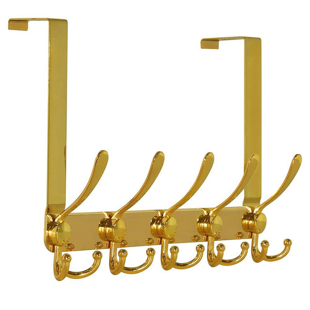 Dseap Over The Door Hook Hanger - 5 Tri Hooks, Heavy Duty Over The Door Towel Rack Coat Rack for Clothes Hat Towel,Gold
