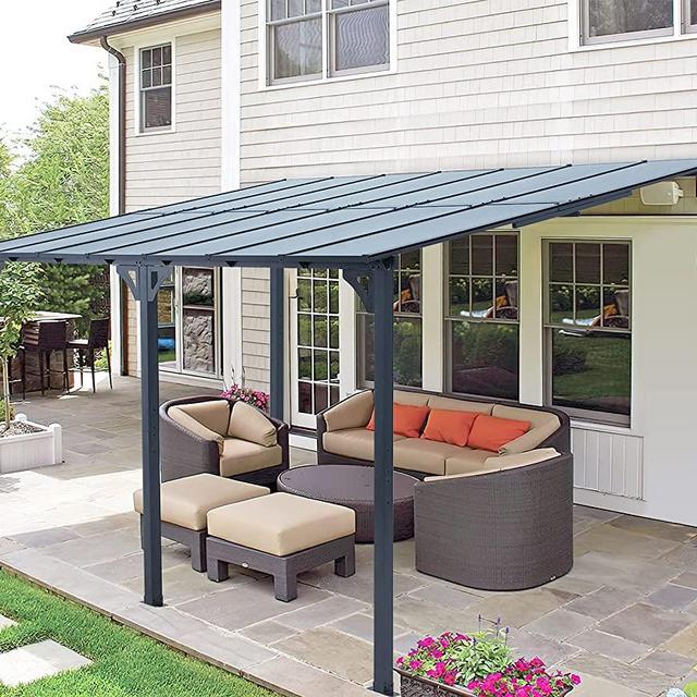 AECOJOY 14’ x 10’ Hardtop Patio Gazebo,Patio Wall Pergola Sun Shade Shelter,Panel Roof Patio Steel Pergola Gazebo Clearance,Waterproof Heavy Duty Gazebo