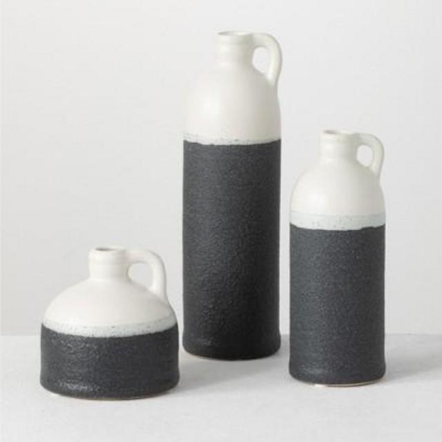 3pc Black & White Ceramic Jugs