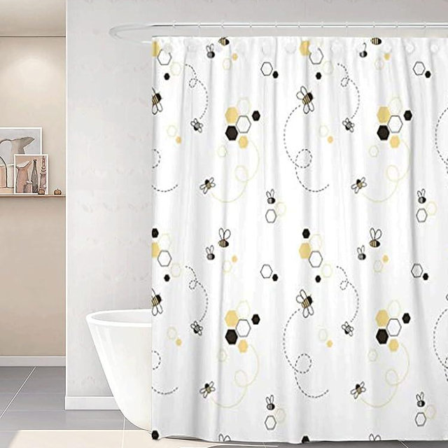Abaysto Adorable Honey Bee Kid Cute Graphic Baby Beehive Child Shower Curtain Bathroom Curtain with 12 Hooks,Waterproof Polyester Curtain