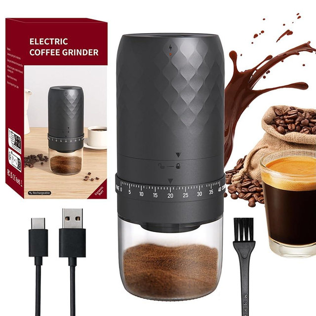 Rechargeable Electric Burr Coffee Grinder - 40 Adjustable Settings, Portable Coffee Bean Grinder with Cleaning Brush, Non-Slip Design for Espresso, Travel, Camping, Home & Office (Cordless/Quiet)