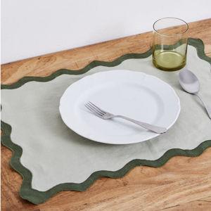 Sage & Olive Scalloped Placemats (Set of Four) 100% French Flax Linen