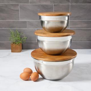 Orbit 3-Piece Mixing Bowl Set with Acacia Wood Lids