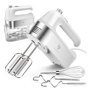Hand Mixer Electric, 450W Kitchen Mixers with Scale Cup Storage Case, Turbo Boost/Self-Control Speed + 5 Speed + Eject Button + 5 Stainless Steel Accessories, For Easy Whipping Dough, Cream, White