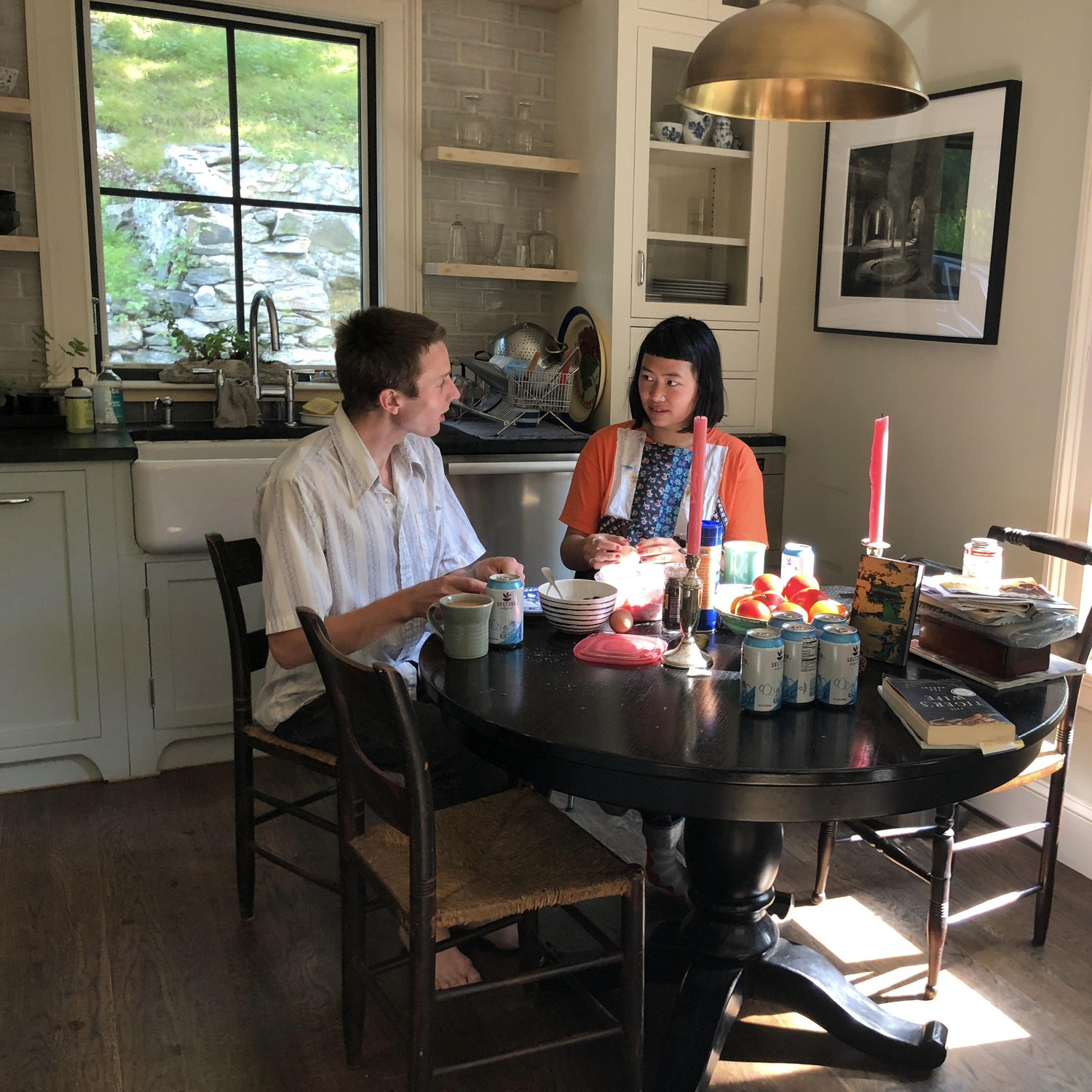 Peeling eggs lovingly in the Heald kitchen in Redding during Elena's first visit in 2018.
