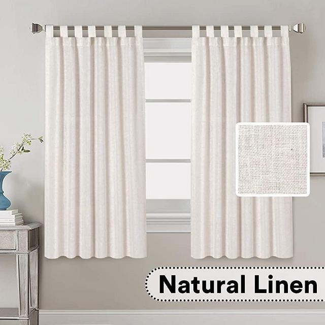 H.VERSAILTEX Living Room Linen Curtains Home Decorative Tab Top Curtains Privacy Added Energy Saving Light Filtering Window Treatments Draperies for Bedroom, 2 Panels, 52 x 63 - Inch, Natural