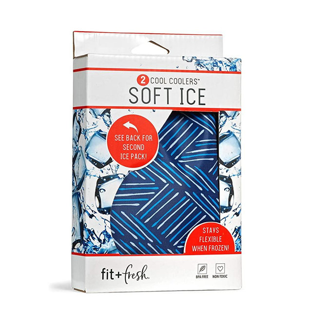 Fit & Fresh 10300FF Soft Cool, Set of 2 Flexible Ice Packs for Lunch Bags and Coolers, Navy Sketch Weave & Blue, 4.75” x 0.25” x 7.5