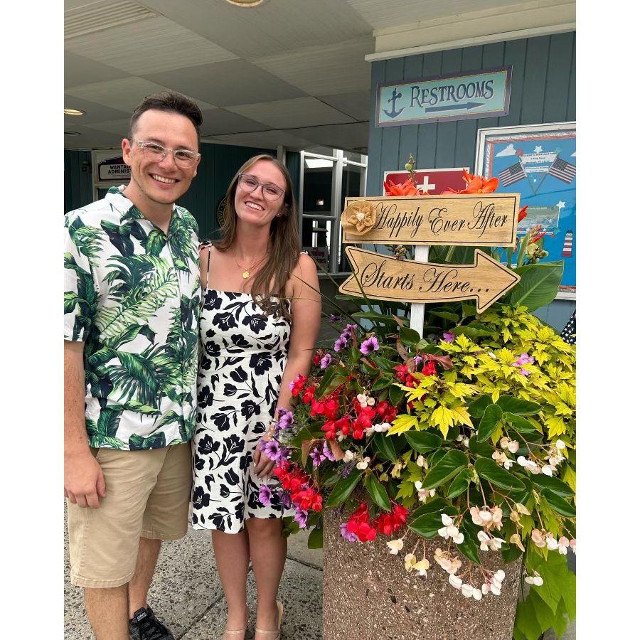 Welcoming guests to our engagement party summer of 2023.