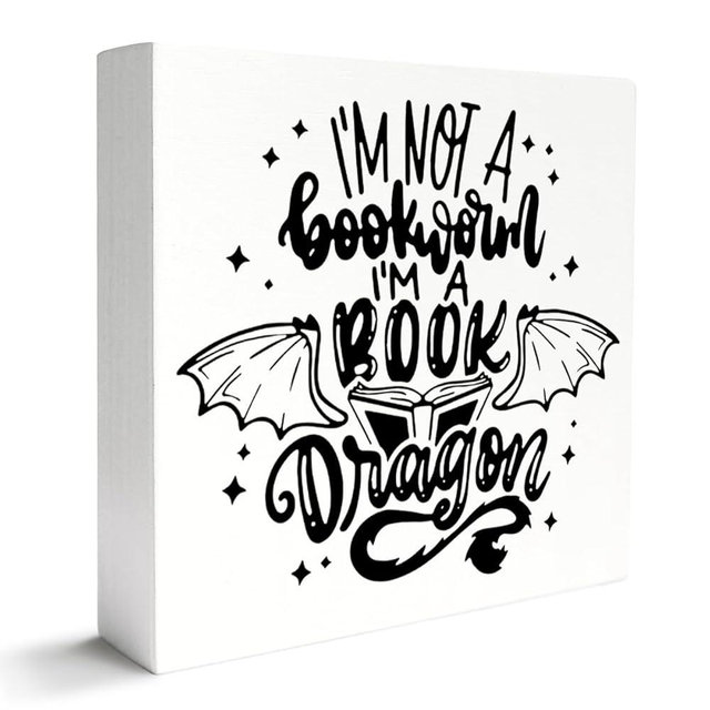 Book Lover Decor Wooden Box Sign, Reader Bookworm Bookish Desk Decoration Home Bedroom Office Bookshelf Decor, I'm A Book Dragon, Book Lover Nerd Librarian Gifts for Teens Women Men