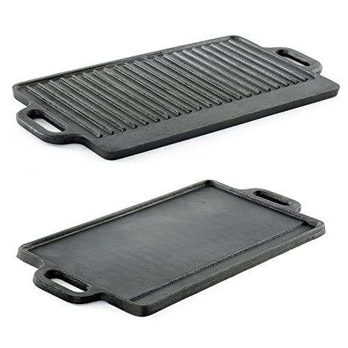 ProSource Professional Heavy Duty Reversible Double Burner Cast Iron Grill Griddle, 20 by 9-Inch, Black