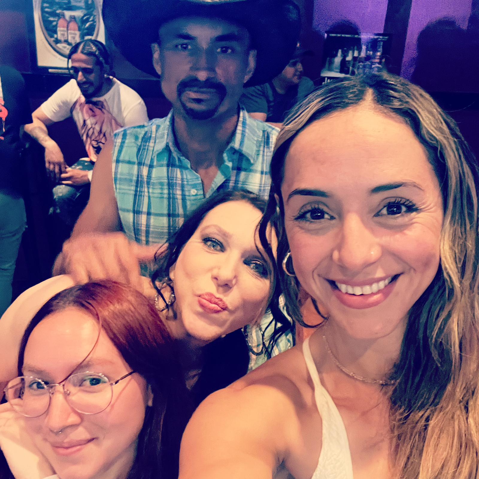 Clockwise: Javier, Jennifer, Nailea, Marifed (Nailea's sister). Fun times with family at Whiskey Roads, June 2023