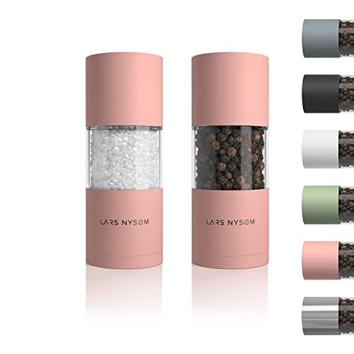 LARS NYSØM Stainless Steel Salt and Pepper Mills Set with Adjustable Ceramic Grinder 2 pieces I Design Spice Mills Set Manual (Set of 2, Nude)