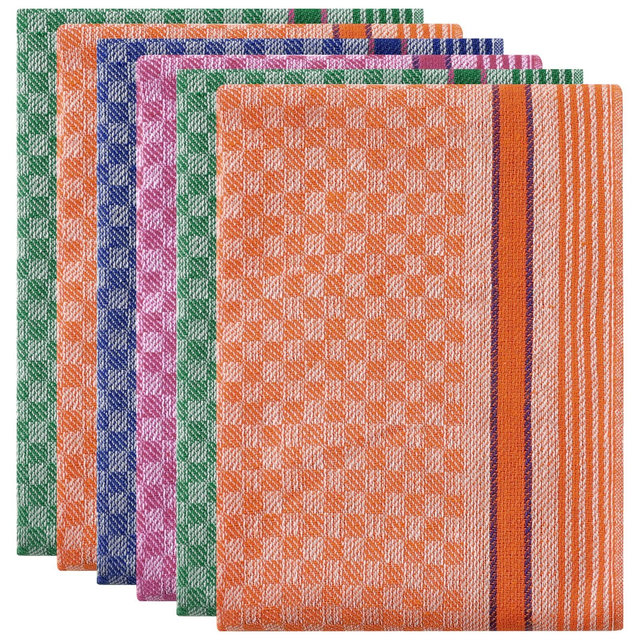 Unique Bargains Kitchen Waffle Weave 100% Cotton Soft Absorbent Dish Towels 15 x 25 Inches 6 Pcs Multicolor