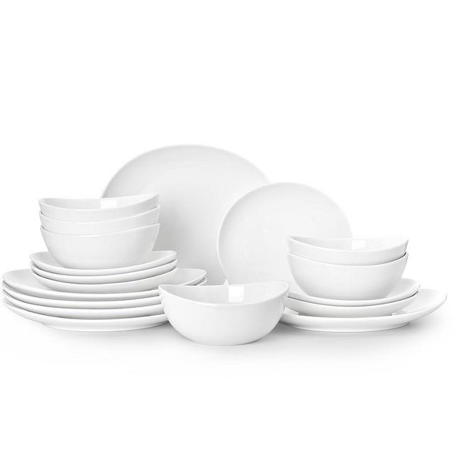 Sweese 18-Piece Dinnerware Sets for 6, Porcelain Plates and Bowls Set, Scratch Resistant Dishes, Microwave and Oven Safe Dishware, Snow White
