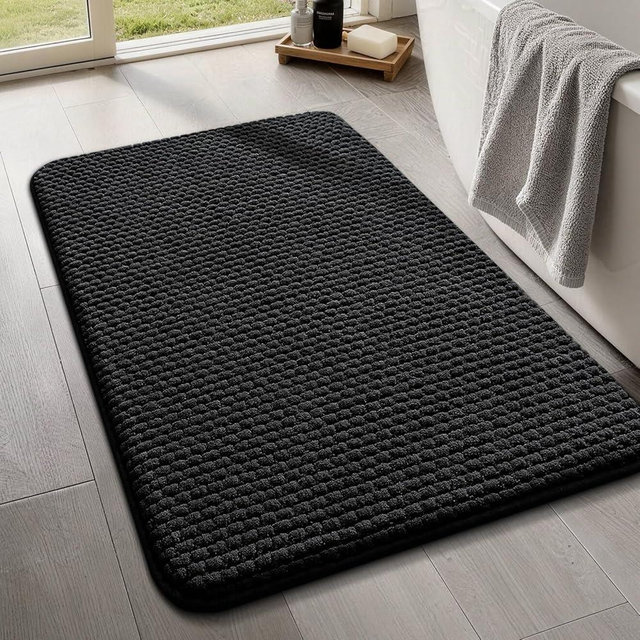 YIHOUSE Bathroom Rugs 17x24, Extra Thick Soft Absorbent Chenille Bath Rug Non-Slip Quick Dry, Machine Washable Bath Mats for Bathroom, Floor, Tub and Shower, Home Decor, Black