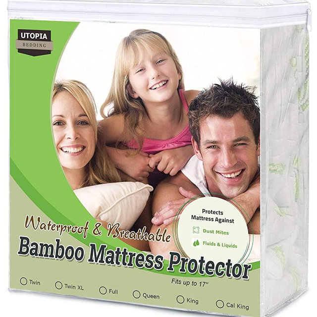 Utopia Bedding Bamboo Mattress Protector – Breathable and Waterproof Premium Mattress Cover – 300GSM - Fits 17 Inches Deep - Easy Care (Queen)
