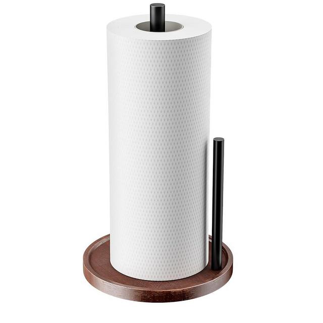 Chinpakden Wooden Paper Towel Holder Countertop - Kitchen Paper Towel Holder Stainless Steel with Real Wood Base, Farmhouse Paper Towel Roll Dispenser Fits Standard and Jumbo Size Paper Towels.