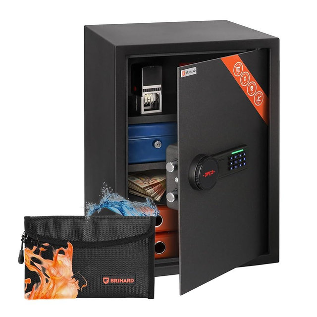 Brihard Business XL Electronic LCD Safe 19.69"H x 13.78"W x 14.17"D with Fireproof Bag, Large Digital Office Safe 2.12 Cubic Feet with 2 Height-Adjustable Shelves for Documents A4, Money