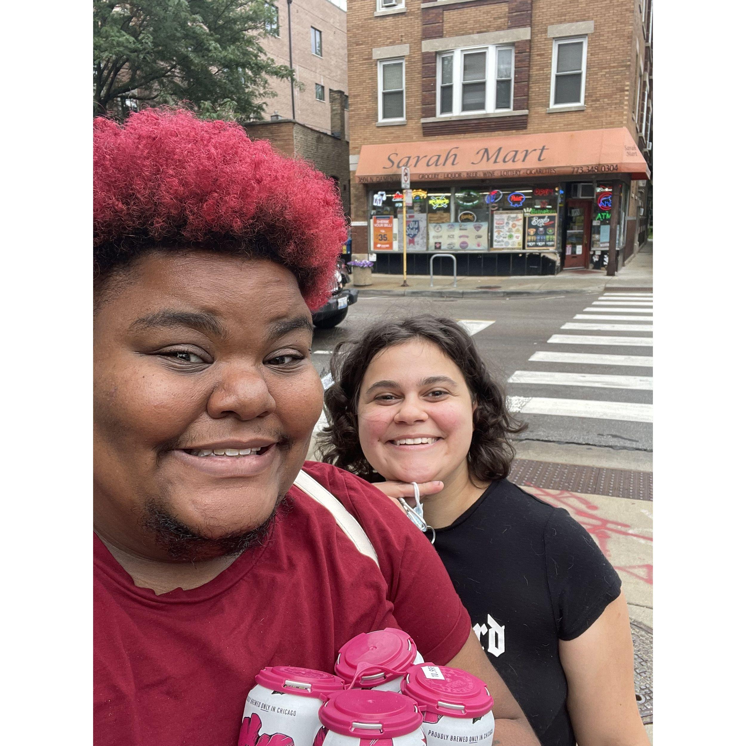 We stopped in Sarah Mart! A few month's after this picture, we moved a block away! Once Sarah got a discount because her name is Sarah!