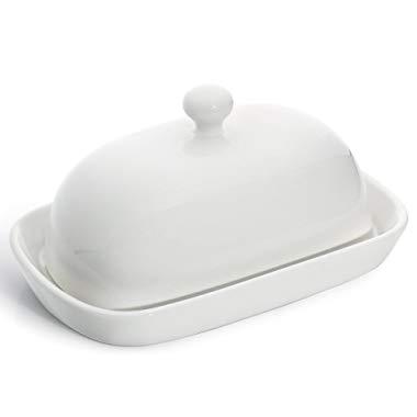 Sweese 306.101 Porcelain Cute Butter Dish with Lid, Perfect for East/West Butter, White
