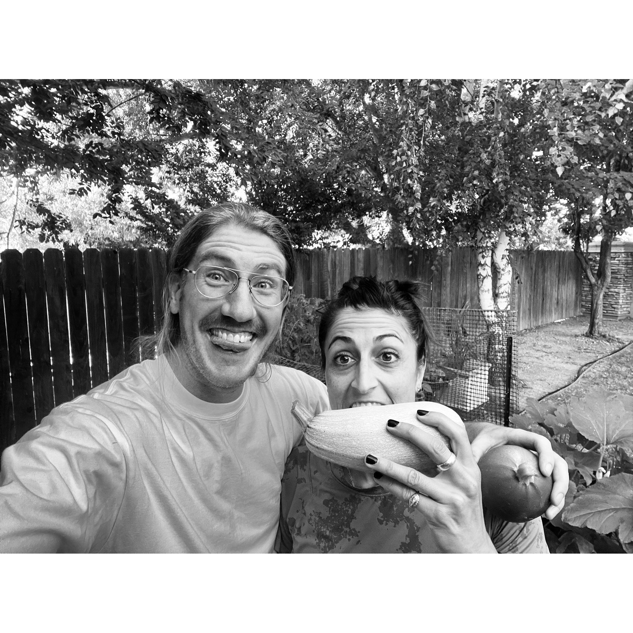 Reaping the vegetables of our labor...or was it the auto waterer that John convinced Whitney they needed?