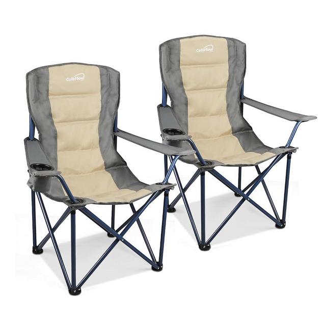 Colorsoul 2 Pack Folding Camping Chairs, Outdoor Lawn Chair Set of 2, Padded Camping Chairs w/Cup Holder & Carry Bag for Sports Garden Beach Terrace, American Flag