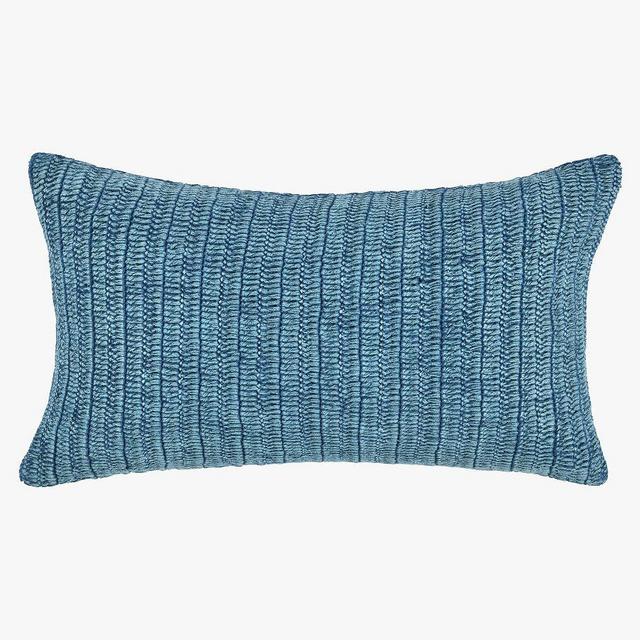 Paca Belgian FlaxLinen Handknit Pillow, 14 x 26", Blue