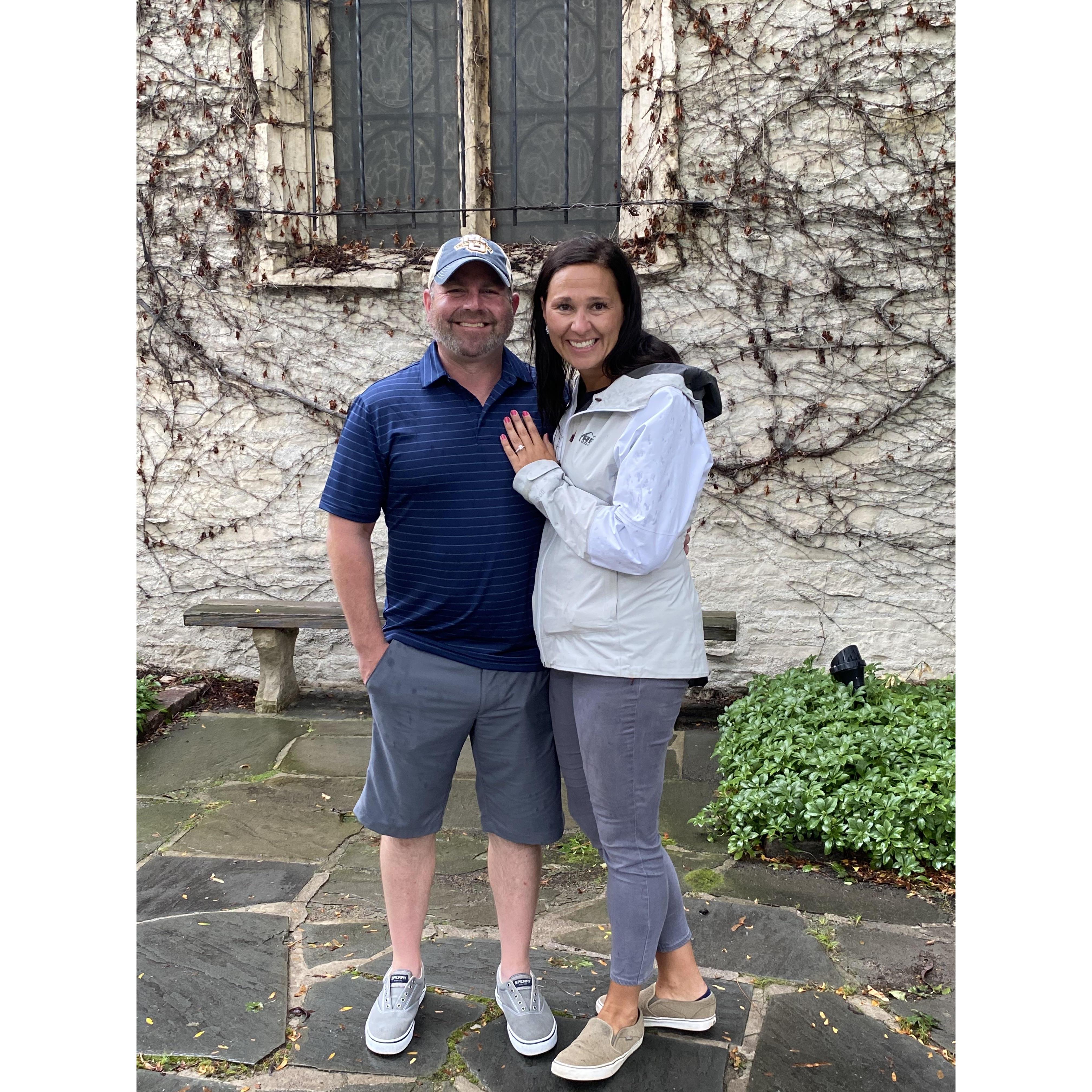 Celebrating the first moment being engaged in the heart of campus!
