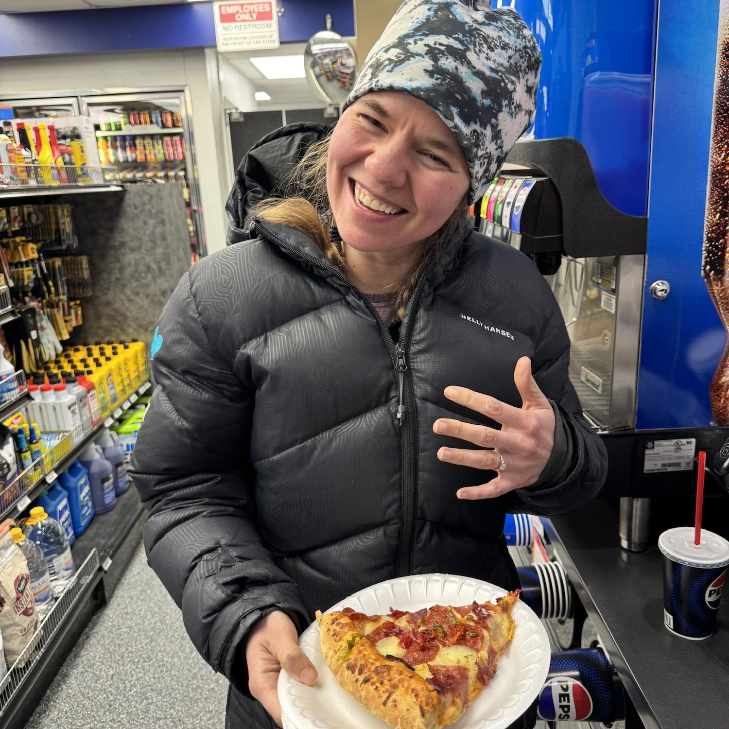 Celebrating our engagement at the Delta Junction gas station!