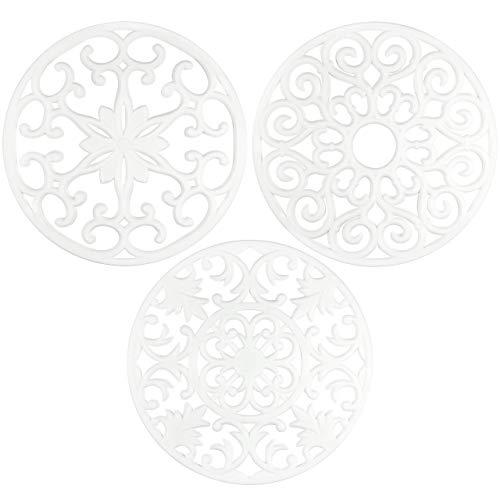 gasaré, Extra Large, Extra Thick, Silicone Trivets, Trivet Mat, Heat Resistant, Non-Slip, Dishwasher Safe, Round Design, for Hot Dishes and Kitchen Countertops, 10 x 3/8 inches, Set of 3, White