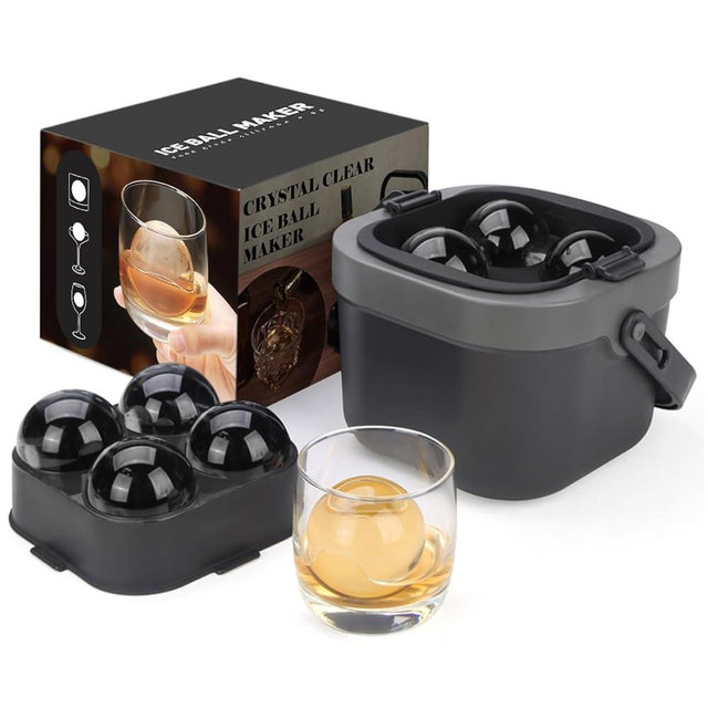 Vangue Crystal Clear Ice Cube Maker, 4 Large 2.4" Ice Balls for Whiskey, Cocktails and Bourbon, Silicone Mold for Pure, Bartender-Quality Ice, Easy-to-Remove Sphere Ice Mold