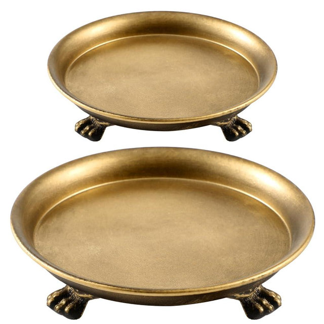 Zonon 2 Pack Solid Brass Clawfoot Dish Pedestal Dish Candle Tray Round Clawfoot Candle Holder Decorative Jewelry Stand for Wax Jewelry Rings Trinkets Coffee Table Centerpiece Cosmetics Home Decor