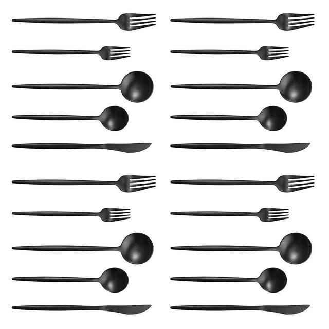 Artthome 20-Piece 18/10 Stainless Steel Flatware Silverware Dinnerware Set Cutlery Tableware Include Knife Fork Spoon (black matte)