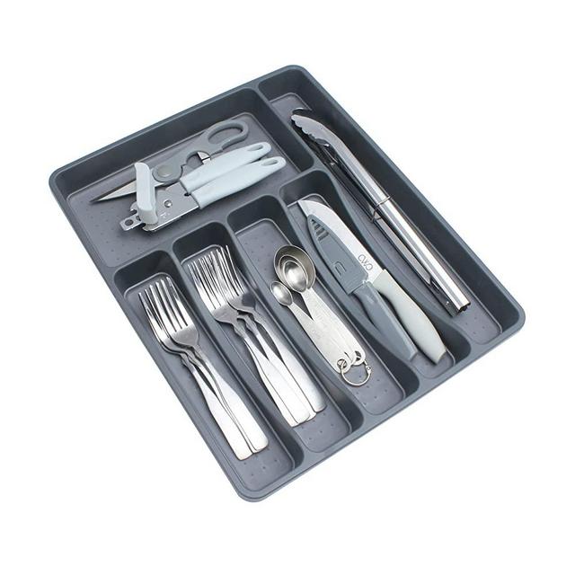 SIMPLEMADE Kitchen Drawer Silverware Organizer Tray - 6-Slot Small Flatware Holder and Utensil Holder - Desk Drawer Organizer - Storage for Kitchen, Office, Bathroom (Grey)
