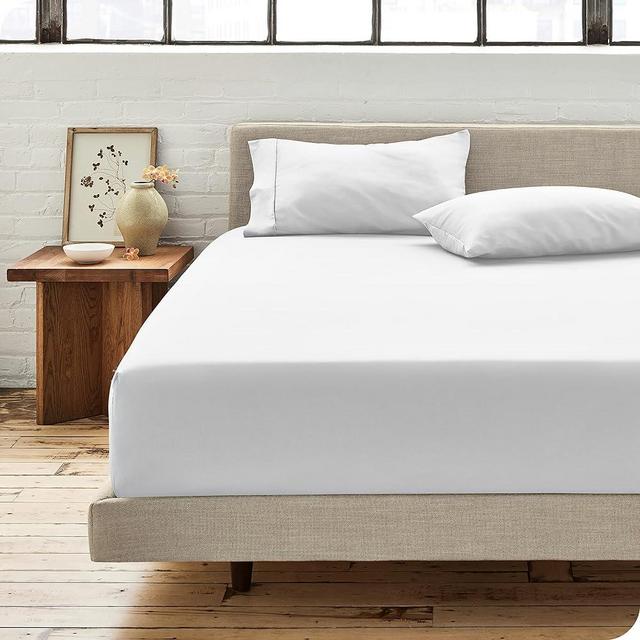 Bare Home 100% Organic Cotton King Fitted Bottom Sheet - Crisp Percale Weave - Lightweight & Breathable - Deep Pocket Fitted Sheet (King, White)