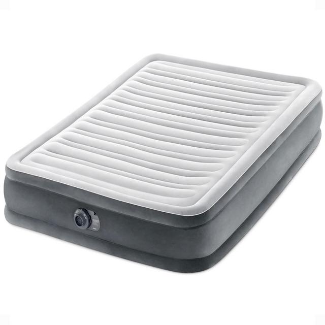 INTEX 67767ED Dura-Beam Deluxe Comfort-Plush Mid-Rise Air Mattress: Fiber-Tech – Full Size – Built-in Electric Pump – 13in Bed Height – 600lb Weight