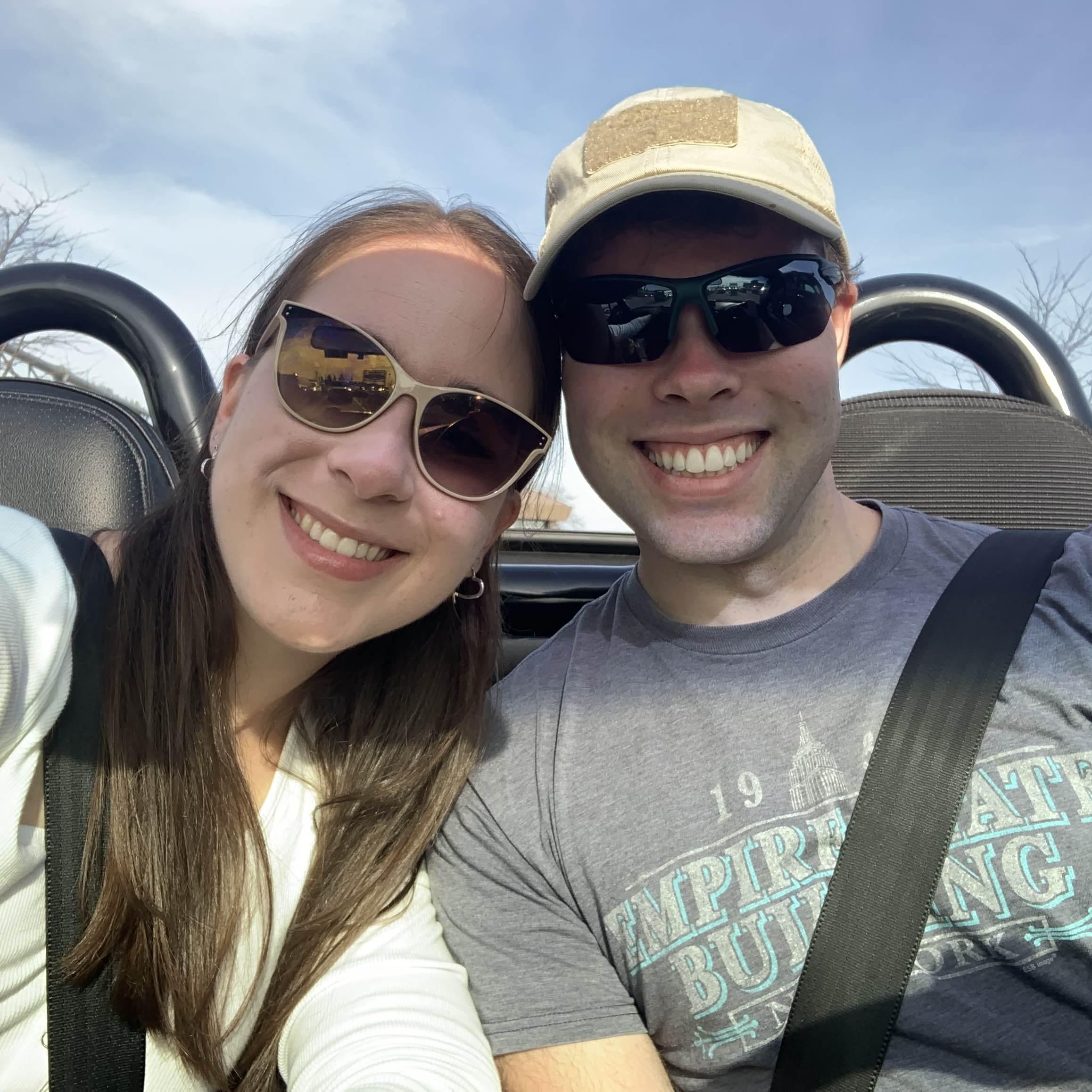 Running errands in Calvin's convertible on a rare warm spring day!