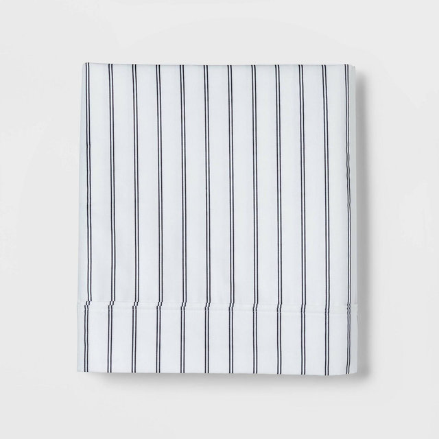 California King 400 Thread Count Performance Flat Sheet Navy Stripe - Threshold™