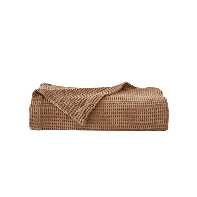 Full/Queen 100% Cotton 300GSM Solid Waffle Blanket Light Brown - Isla Jade: Machine Washable, Shrink & Fade-Resistant