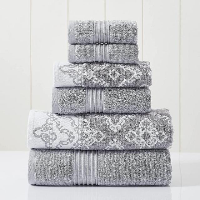 Modern Threads 6-Piece Yarn Dyed Jacquard/Solid Towel Set Charlize Stone, Standard