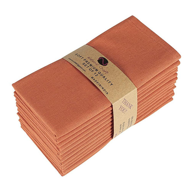 NATURALCRAFT Dinner Cloth Napkins, Cotton Linen Blend Fabric 12 Pack, Premium Quality, Mitered Corners for Every Day Use Napkins are Pre Shrunk and Good Absorbency Rust, 18In x 18In