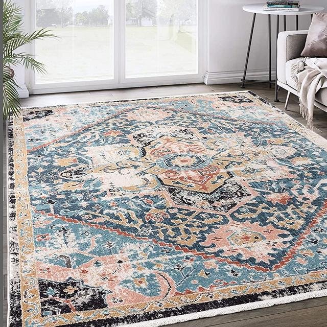 Abani Rugs Blue & Beige Medallion Persian Area Rug - Azure Collection 6'x9' Faded Accent Rug