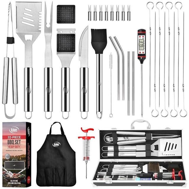 Kaluns Grilling Accessories, Dad Gifts for Fathers Day Grilling Gifts, Heavy Duty Stainless Steel Grill Set BBQ Grill Accessories for Outdoor Grill with Aluminum Case and Apron, Best Gifts for Men Dad